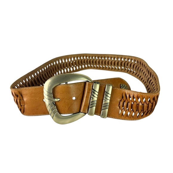 Vintage AVION Tan Boho Wide Leather Braided Belt Women\'s 28 Small main image 4